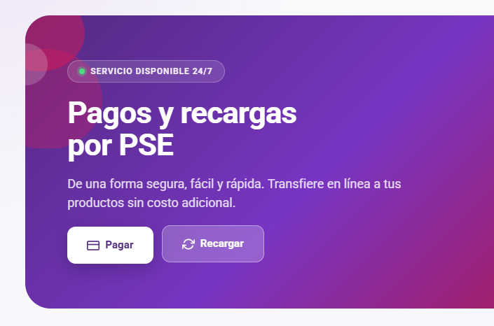 Botones "Pagar" y "Recargar" — seleccionar Recargar